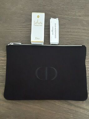 Dior Black Logo Zip Pouch with Silver Hardware & 2 Mini Parfum